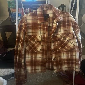 Love Tree Orange and Cream Checkered Jacket